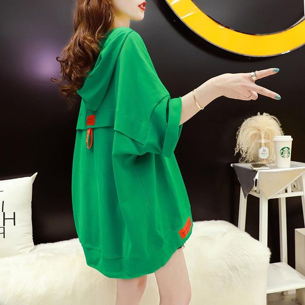 women's t-shirt 2022 summer simple green irregular short sleeve dress korean loose slimming casual women hooded, White
women's t-shirt 2022 summer simple green irregular short sleeve dress korean loose slimming casual women hooded, White