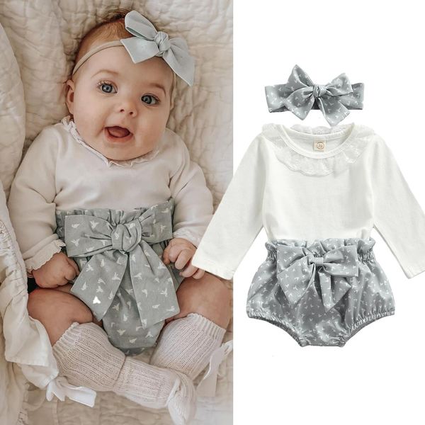 3pcs newborn baby girls clothes set solid long sleeve bodysuit printed shorts bow headband spring autumn outfit, White
3pcs newborn baby girls clothes set solid long sleeve bodysuit printed shorts bow headband spring autumn outfit, White