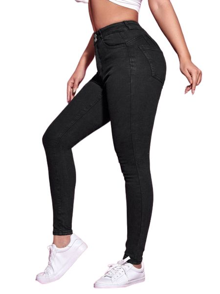 letter patched detail skinny jeans 13hm#, Blue 
letter patched detail skinny jeans 13hm#, Blue