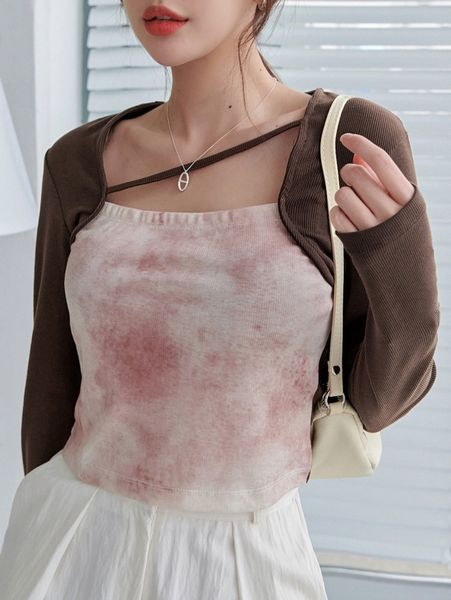 dazy tie dye rib-knit crop tee w67q#, White