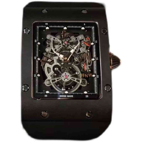 watches wristwatch luxury richa milles designer men's square fully automatic mechanical watch ceramic hollow out personalized tape lumi, Slivery;golden