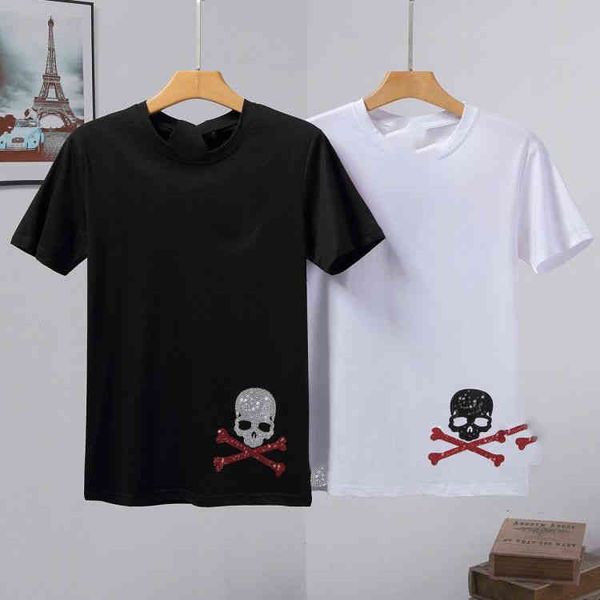 men's designer t-shirt fashion cotton short sleeves summer men's personalized pp drill skull european and american trend top, White;black
men's designer t-shirt fashion cotton short sleeves summer men's personalized pp drill skull european and american trend top, White;black