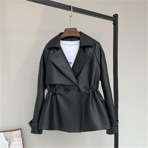 nerazzurri spring black short faux leather jacket women drawstring long sleeve double breasted fall soft pu jackets 211215
nerazzurri spring black short faux leather jacket women drawstring long sleeve double breasted fall soft pu jackets 211215