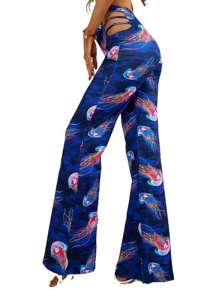 jellyfish print tie dye cut out pants s80x#, Black;white 
jellyfish print tie dye cut out pants s80x#, Black;white