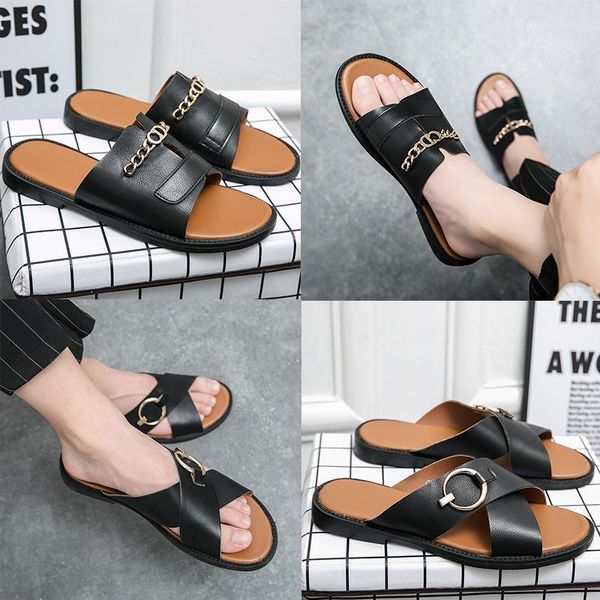 luxury brand metal button designer slippers mayari florida arizona summer men flats sandals genuine leather slippers casual shoes beach flip, Black
luxury brand metal button designer slippers mayari florida arizona summer men flats sandals genuine leather slippers casual shoes beach flip, Black