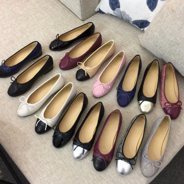 2021 designer flat women shoes leather buckle office easter round viscose halloween christmas luxury ladies ballet lace box 34-42, Black
