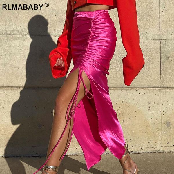 autumn winter fashion drawstring folds split long skirts women high street high waist back zipper satin mid-calf skirts, Black
autumn winter fashion drawstring folds split long skirts women high street high waist back zipper satin mid-calf skirts, Black