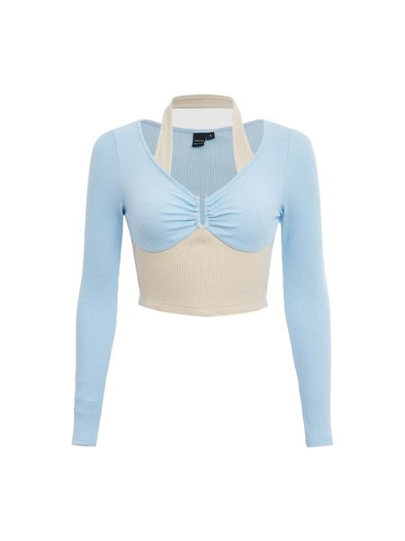 mod two tone ribbed crop tee y5bh#, White