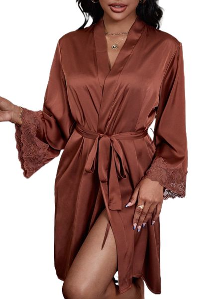 contrast floral embroidery mesh belted sleep robe without lingerie x3w1#, Black;red
contrast floral embroidery mesh belted sleep robe without lingerie x3w1#, Black;red