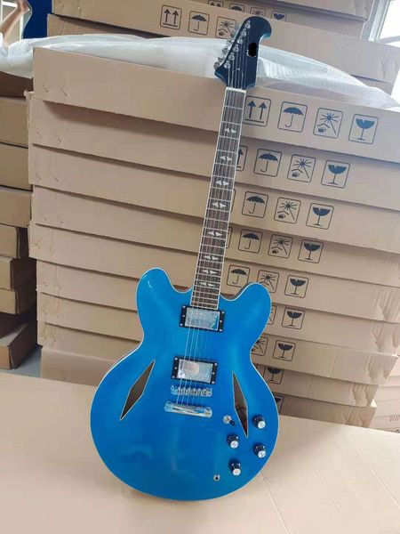335 electric guitar, blue and silver diamond hole, hollow, in stock 
335 electric guitar, blue and silver diamond hole, hollow, in stock