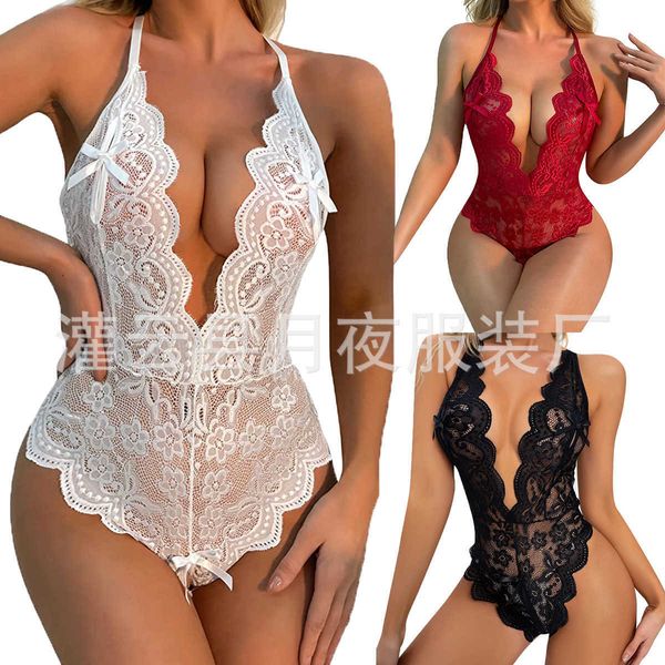 open crotch underwear large lace dew bow pajamas backless no take off temptation jumpsuit, Black;white
open crotch underwear large lace dew bow pajamas backless no take off temptation jumpsuit, Black;white