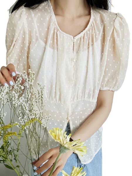 dazy swiss dot button front blouse h92z#, White