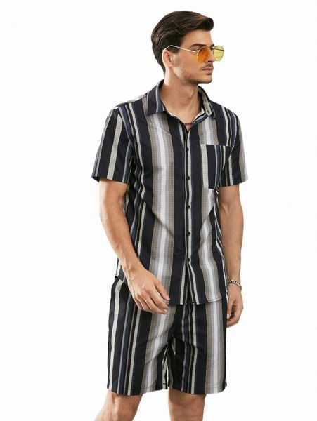 men striped shirt & shorts b0ec#, Gray
men striped shirt & shorts b0ec#, Gray