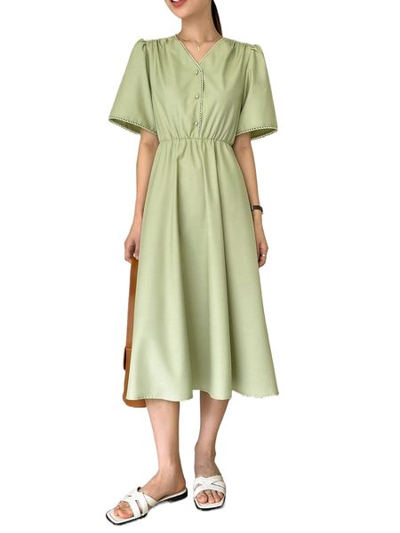 dazy puff sleeve button front dress e4tt#, Black;gray
dazy puff sleeve button front dress e4tt#, Black;gray