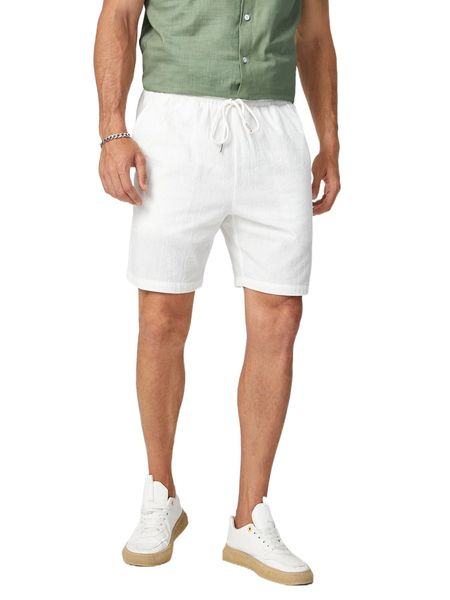men drawstring waist shorts n8on#, White;black