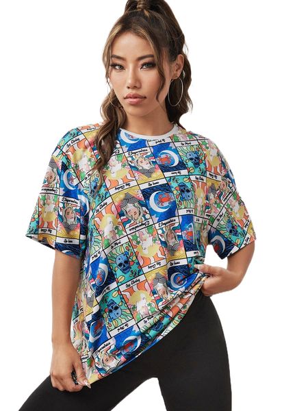 x la luz letter & figure graphic drop shoulder tee j3mq#, White