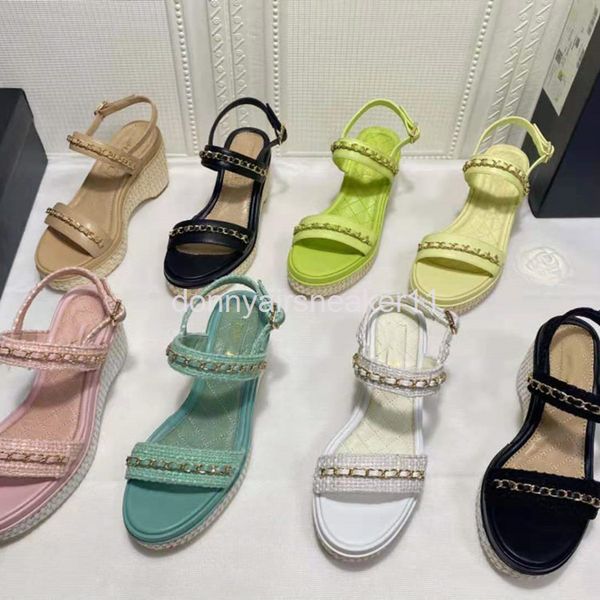 sandals small fragrance high-heeled sandals women's slope heel summer metal chain hemp rope thick soled leather one-sided belt, Black
sandals small fragrance high-heeled sandals women's slope heel summer metal chain hemp rope thick soled leather one-sided belt, Black