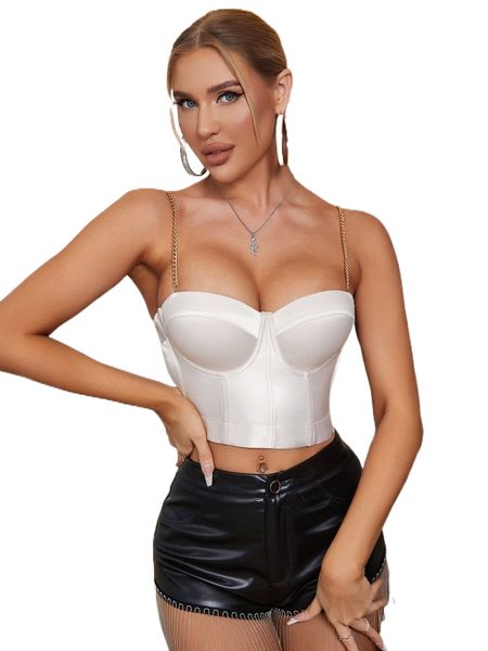 apperloth a chain strap hook and eye bustier mesh cami g0l9#, White