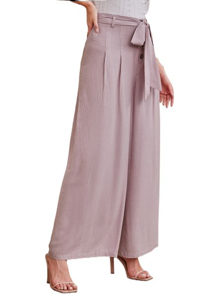 fold pleated belted wide leg pants k81x#, Black;white