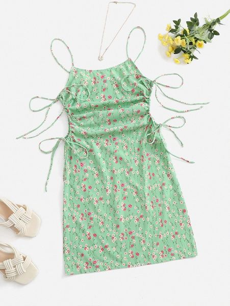 ditsy floral knot side cami dress d0mg#, Black;gray 
ditsy floral knot side cami dress d0mg#, Black;gray