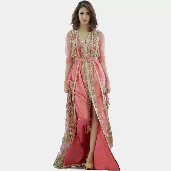 elegant moroccan kaftan evening dresses split front floor length formal party gowns gold lace appliques crystals beaded robe de soriee arabi, Black;red
elegant moroccan kaftan evening dresses split front floor length formal party gowns gold lace appliques crystals beaded robe de soriee arabi, Black;red
