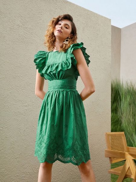 scallop trim schiffy dress b5uz#, Black;gray 
scallop trim schiffy dress b5uz#, Black;gray