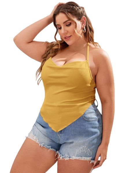 plus draped collar bandana halter j1f7#, Black