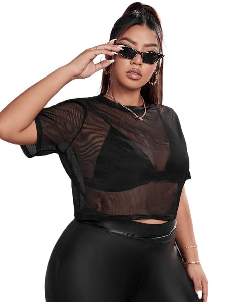 plus vertical striped mesh without bra p68s#, Black 
plus vertical striped mesh without bra p68s#, Black