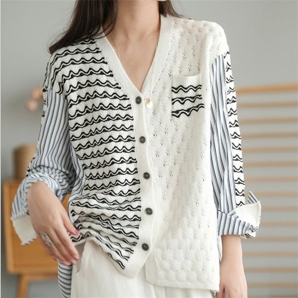 women's polos early autumn style shirt knitted stitched sweater coat women's korean version loose design striped cardigan 157o, White
women's polos early autumn style shirt knitted stitched sweater coat women's korean version loose design striped cardigan 157o, White