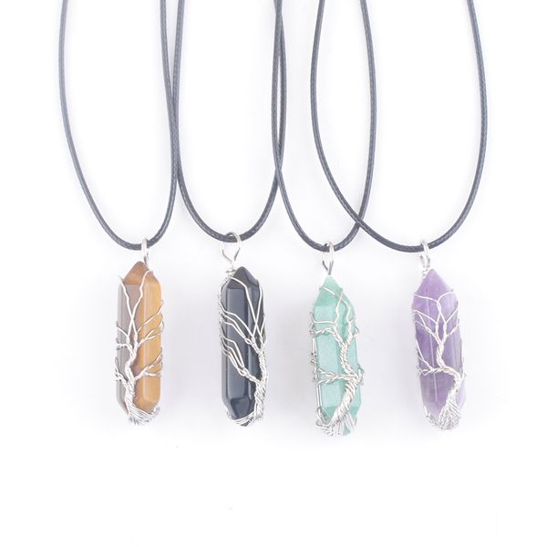 natural stone amethyst crystal pillar pendants & necklace handmade wire wrapped silver tree of life reiki healing jewelry leather chain 45cm
natural stone amethyst crystal pillar pendants & necklace handmade wire wrapped silver tree of life reiki healing jewelry leather chain 45cm