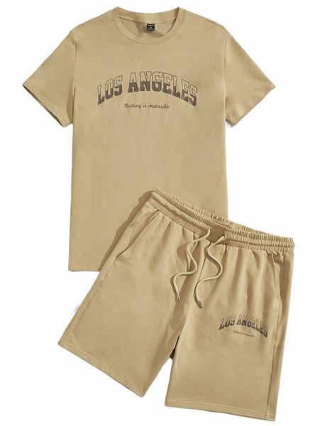 men slogan graphic tee & drawstring waist shorts r2xx#, Gray
men slogan graphic tee & drawstring waist shorts r2xx#, Gray