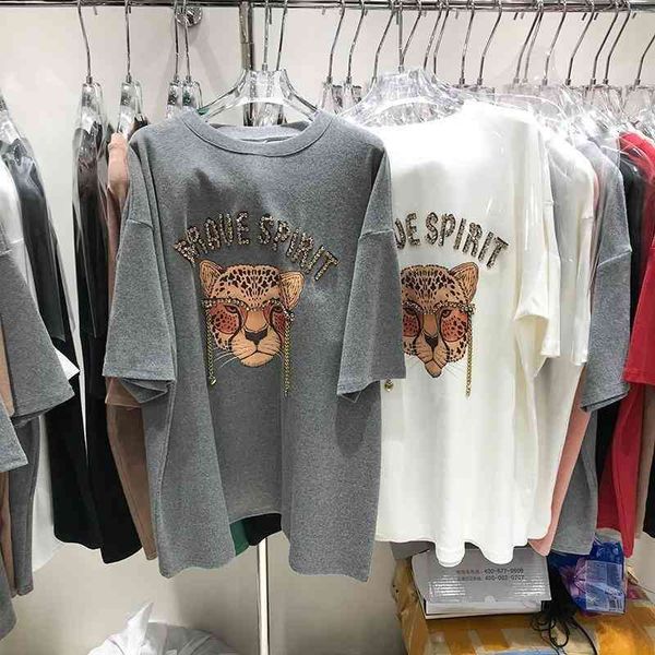 style fashion summer new women shirt leopard head letters diamonds tees plus tiger, White
style fashion summer new women shirt leopard head letters diamonds tees plus tiger, White
