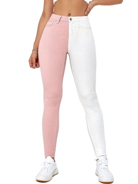 two tone raw cut skinny jeans 09eg#, Blue