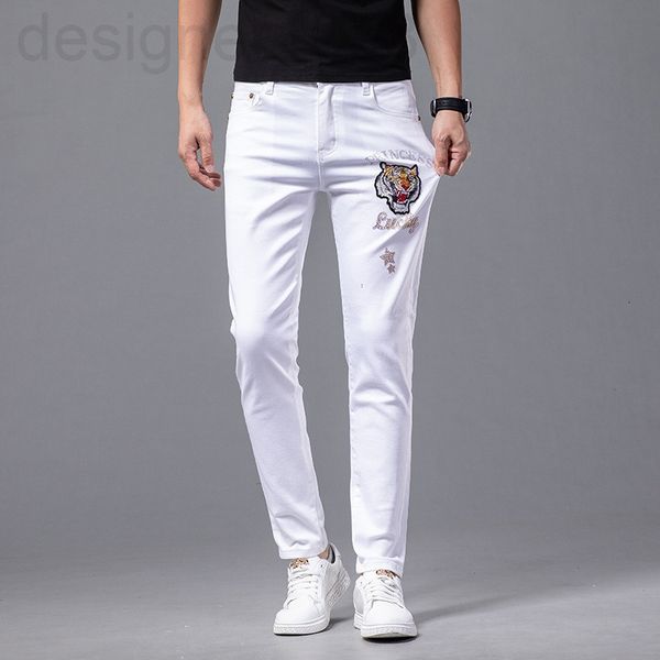men's jeans designer white jeans men's korean version international brand light luxury embroidered small foot slim fit casual pant, Blue
men's jeans designer white jeans men's korean version international brand light luxury embroidered small foot slim fit casual pant, Blue