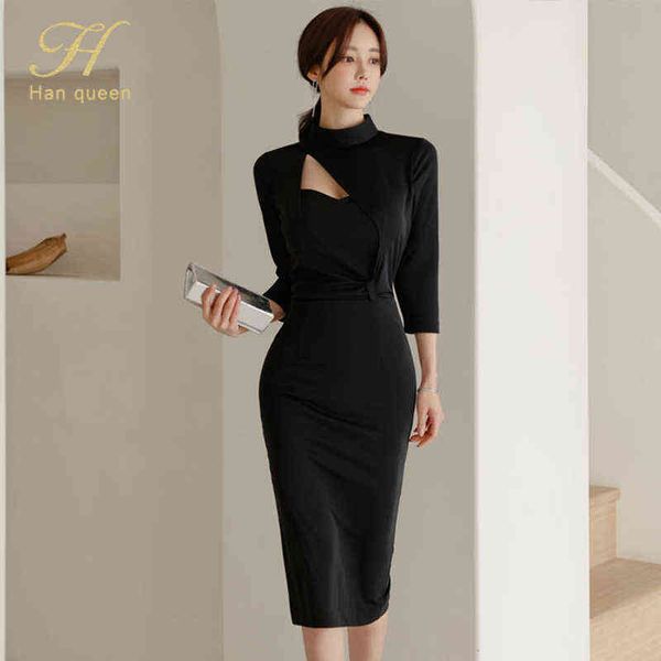 h han queen spring 2021 women's pencil sheath dress women knee length black bodycon chic office lady evening party dresses g1214, Black;gray
h han queen spring 2021 women's pencil sheath dress women knee length black bodycon chic office lady evening party dresses g1214, Black;gray