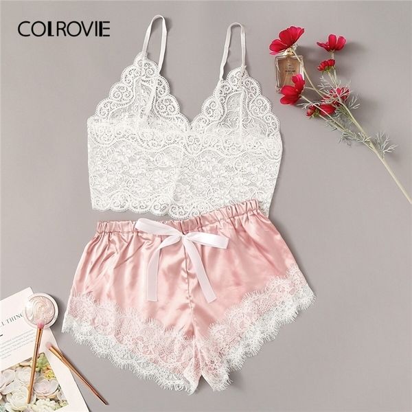colrovie floral lace cami with satin shorts lingerie set women summer sets ladies bra and panty underwear set y200115, Red;black
colrovie floral lace cami with satin shorts lingerie set women summer sets ladies bra and panty underwear set y200115, Red;black