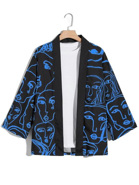 men 1pc figure graphic kimono p7nq#, White;black
men 1pc figure graphic kimono p7nq#, White;black