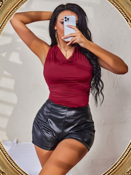 sxy cowl neck ruched tank w8bj#, White
sxy cowl neck ruched tank w8bj#, White