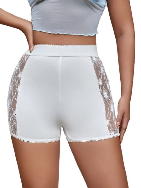 sxy lace insert scallop trim biker shorts o1yq#, White;black