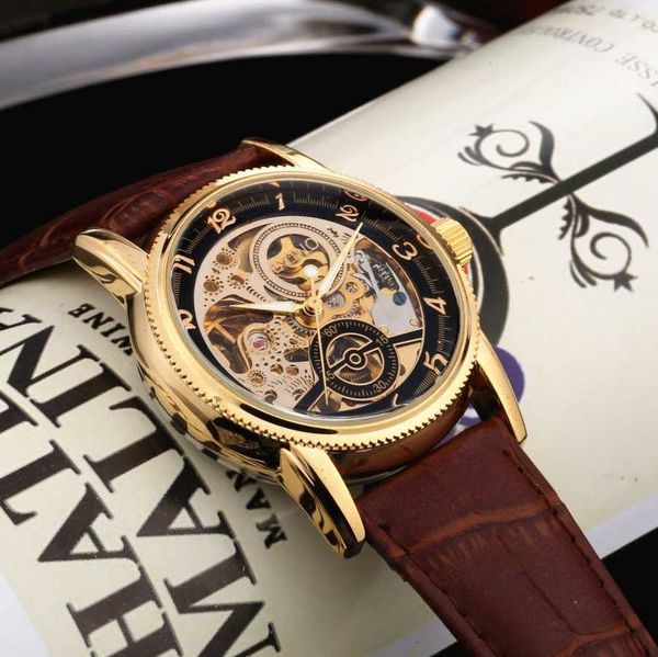 baylor fashion hollow out automatic mechanical watch waterproof business men's watch with mens gold watches, Slivery;brown
baylor fashion hollow out automatic mechanical watch waterproof business men's watch with mens gold watches, Slivery;brown