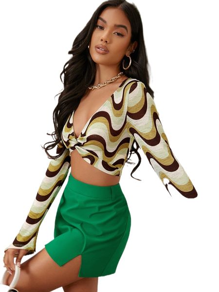 allover print twist front g4pt#, White 
allover print twist front g4pt#, White