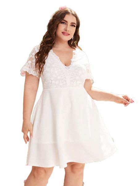 plus contrast embroidery mesh dress v3ci#, Black 
plus contrast embroidery mesh dress v3ci#, Black