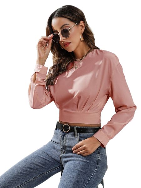 drop shoulder keyhole back crop blouse v6bf#, White
drop shoulder keyhole back crop blouse v6bf#, White