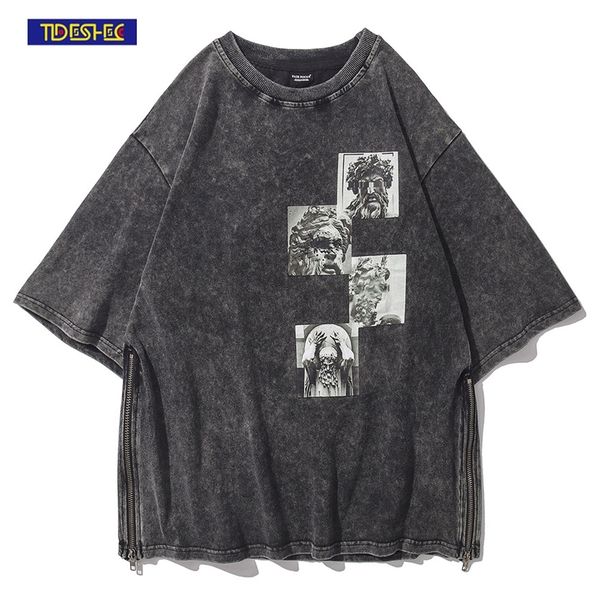 oversized tshirt summer statue print graphic tshirt washed tee zip design men women streetwear hip hop short sleeve 220610, White;black
oversized tshirt summer statue print graphic tshirt washed tee zip design men women streetwear hip hop short sleeve 220610, White;black
