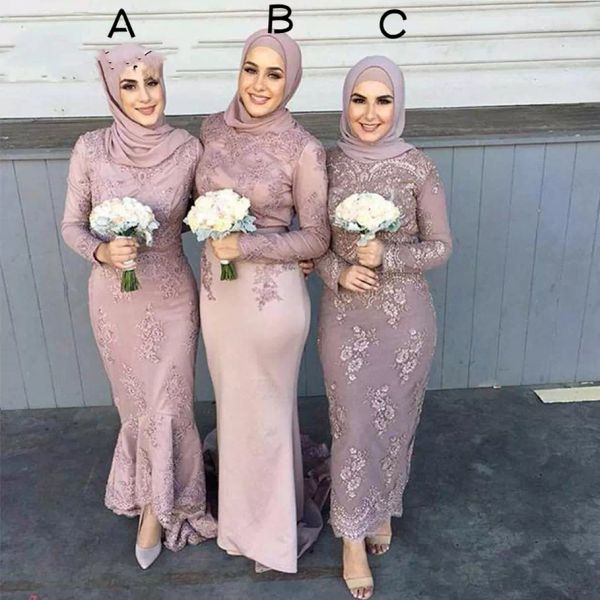 2021 blush pink muslim bridesmaid dresses mermaid jewel neck ankle floor length lace applique plus size custom made maid of honor gown beach, White;pink
2021 blush pink muslim bridesmaid dresses mermaid jewel neck ankle floor length lace applique plus size custom made maid of honor gown beach, White;pink