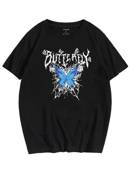 men butterfly & letter graphic tee 06pf#, White;black