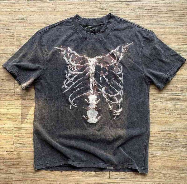 skeleton reprisentventage print wash used short sleeve t-shirt high street fashion men and women loose tee, White;black
skeleton reprisentventage print wash used short sleeve t-shirt high street fashion men and women loose tee, White;black