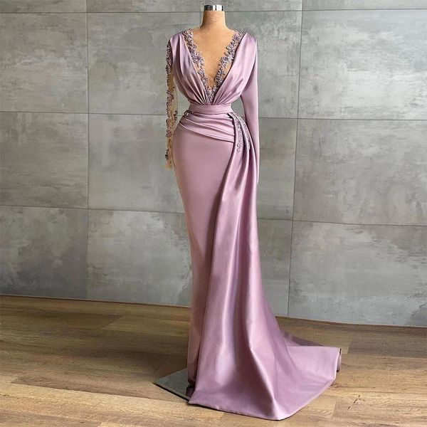 2022 elegant satin mermaid evening dresses with long sleeves deep v neck lace appliqued prom party gowns arabic aso ebi ruched sweep train r, Black;red
2022 elegant satin mermaid evening dresses with long sleeves deep v neck lace appliqued prom party gowns arabic aso ebi ruched sweep train r, Black;red