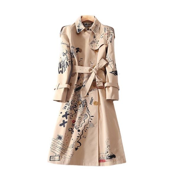 women's trench coats autumn graffiti print stand collar stitching women's windbreaker lace up waist double row mouth coat extensio, Tan;black
women's trench coats autumn graffiti print stand collar stitching women's windbreaker lace up waist double row mouth coat extensio, Tan;black