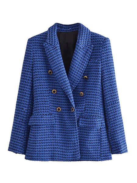 women jacket fashion double breasted tweed check slim blazer coat vintage long sleeve pockets female outerwear chic 220809, White;black
women jacket fashion double breasted tweed check slim blazer coat vintage long sleeve pockets female outerwear chic 220809, White;black